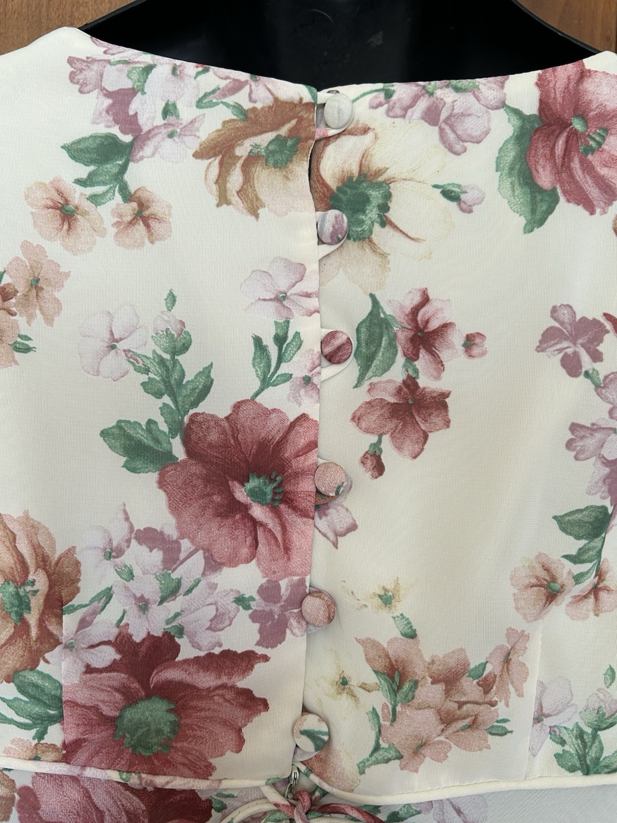 VTG 90s Donna Ricco Chiffon Floral Babydoll Midi Dress 4P Tie Back Fairy Cottage