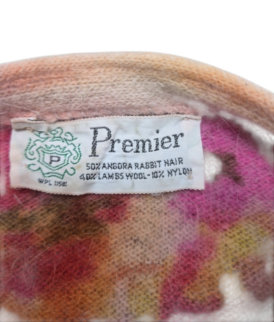 Vintage Premier Angora & Lambswool Floral Cardigan 1950s–1960s Soft Fuzzy Knit