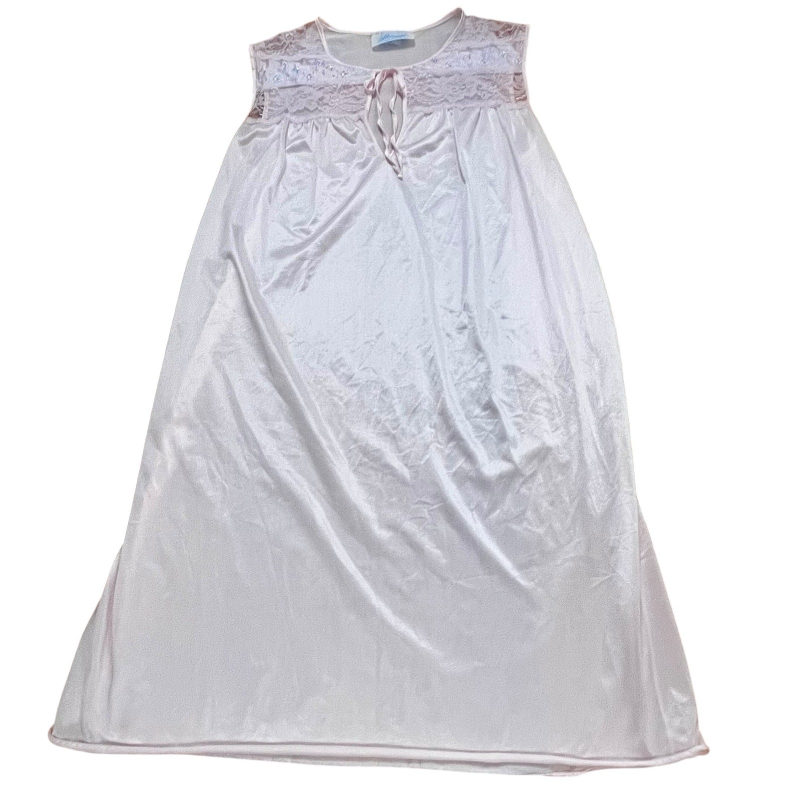 Vintage Stardust Pink Nylon Lace Floral Embroidered Nightgown Sz M Romantic USA