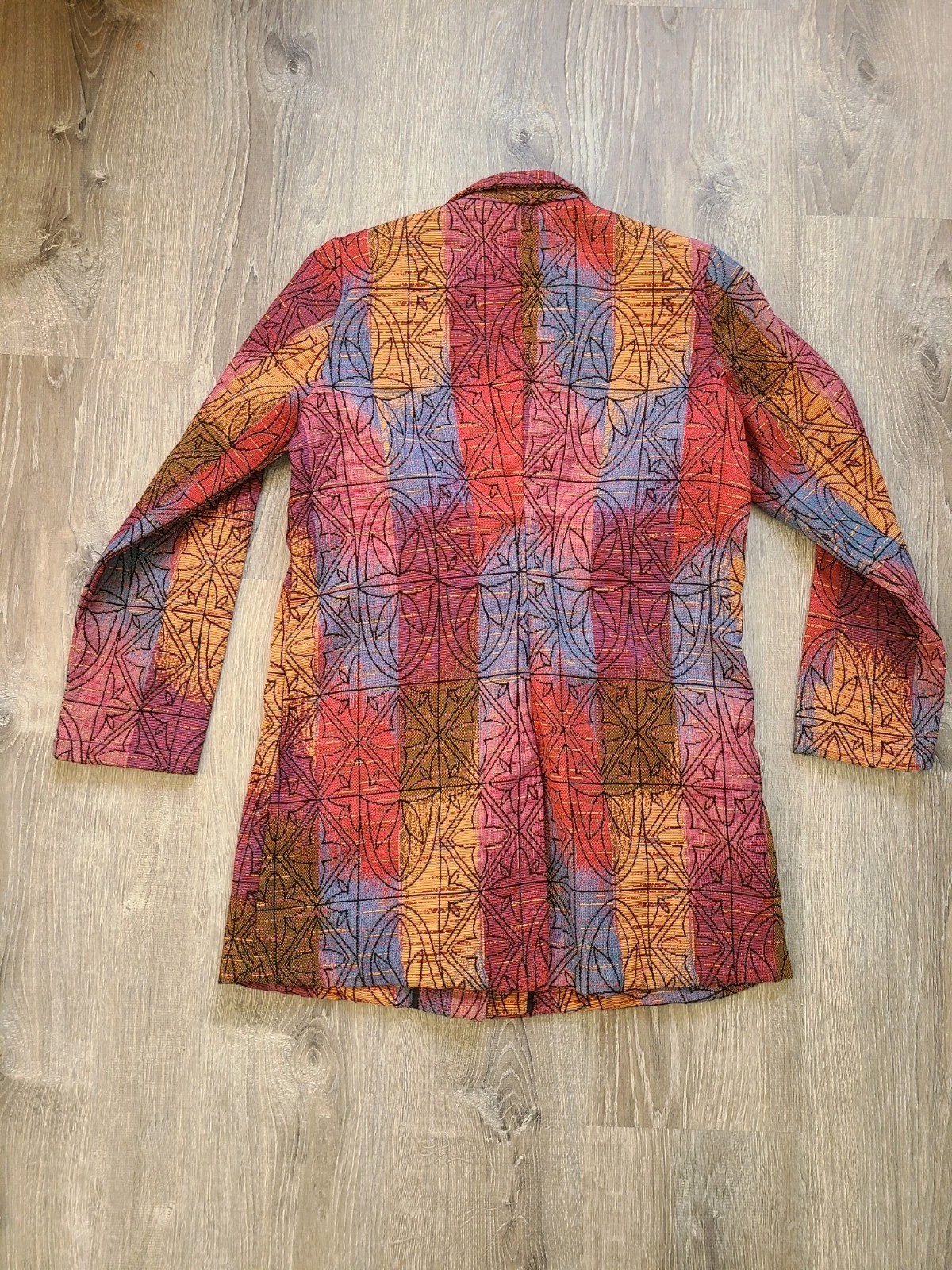 VTG Travel Smith Women M Long Tapestry Jacket Button Floral Hippie Boho Western