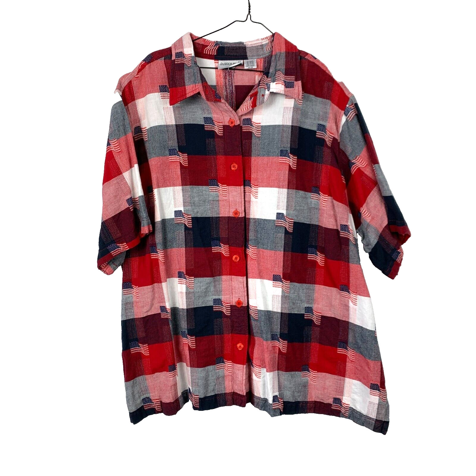 Vintage 90s Fashion Bug 4th of July Patriotic Red White Blue Plaid Shirt 26/28