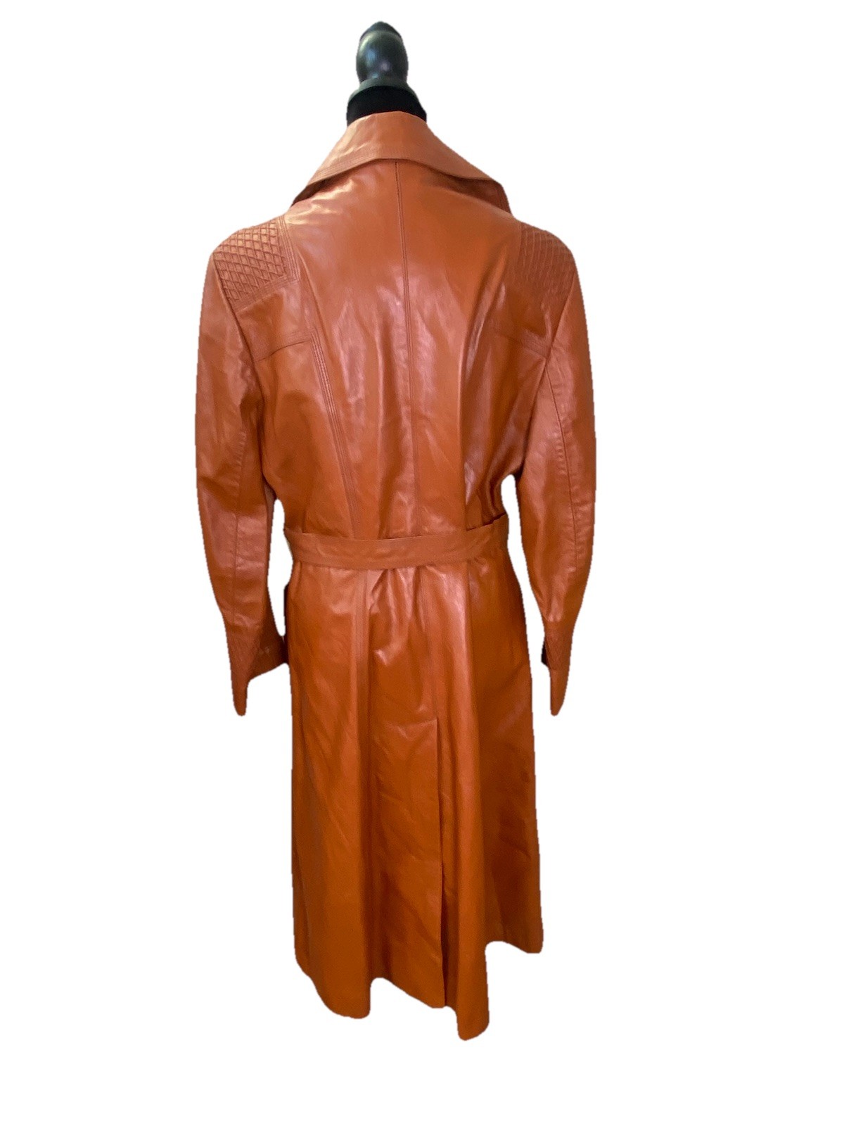 Vintage 1970s Suburban Heritage Leather Terracotta Dagger Collar Coat Bust 36