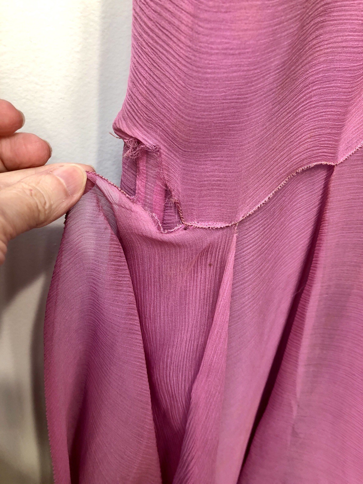 VTG 1920s ORCHID PINK SILK CREPE Great Gatsby Flapper Dress HANDKERCHIEF Hem