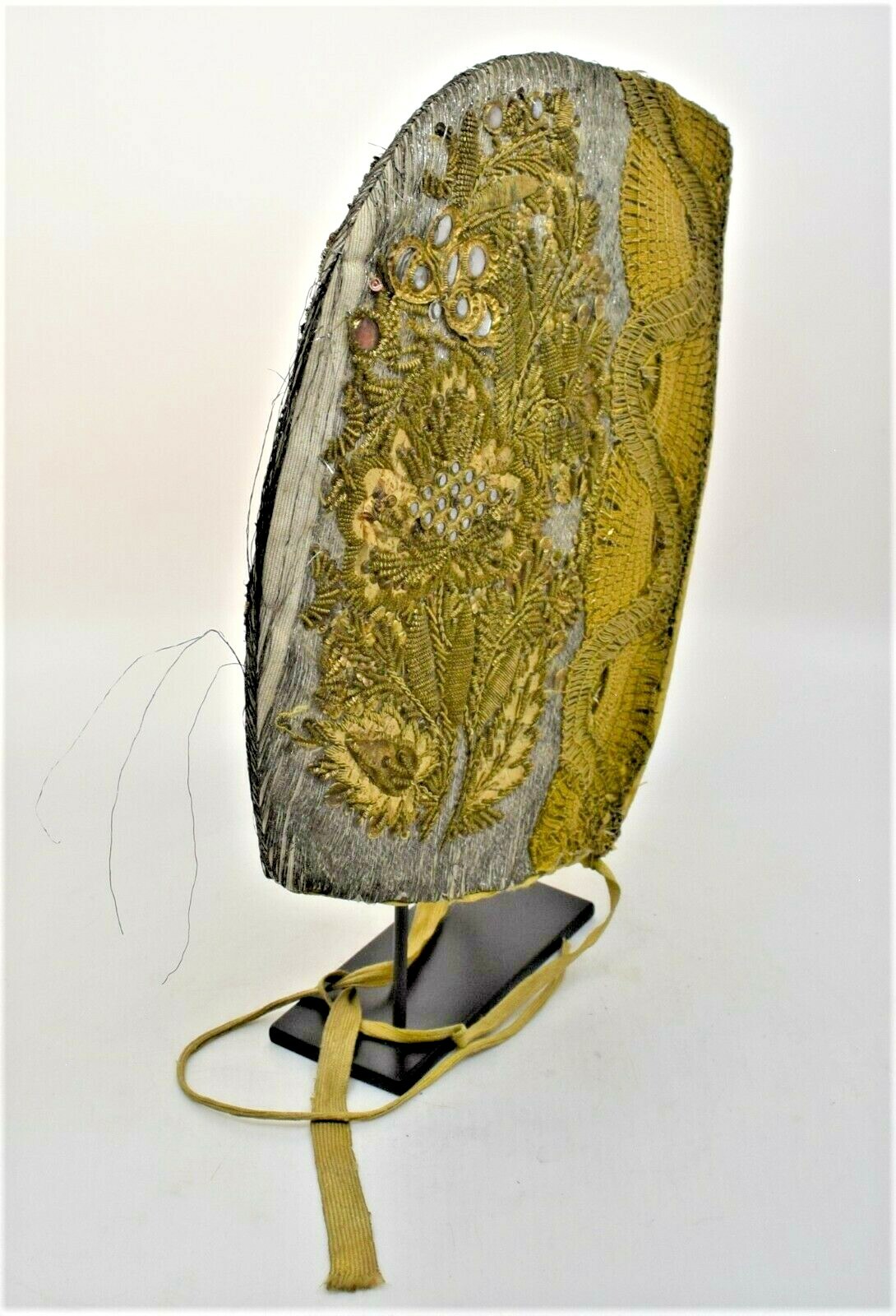 Antique 18th Century Woman’s Hat Coif Floral Design European Beaded, Embroidery
