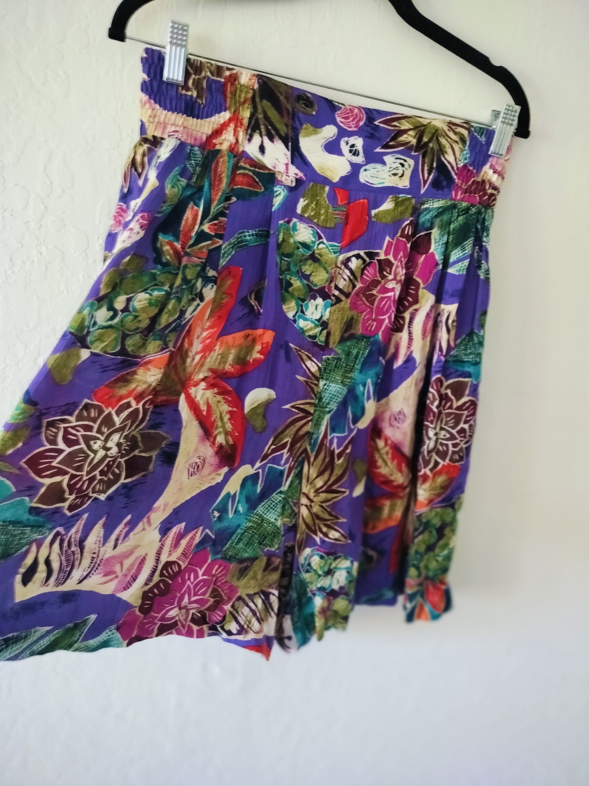 Vintage 90s Options Melrose Tropical Floral Culottes Shorts High Rise Purple M