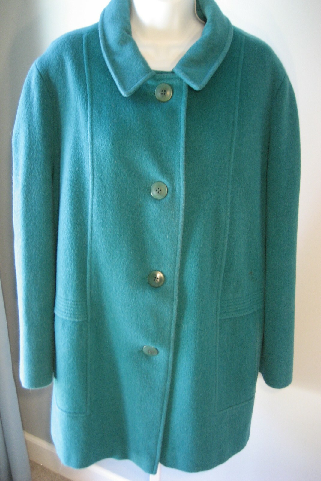 Vintage Wellington Fashions Coat Wool Green USA Sz12? Med? Bust~42″ Nice St.Pats