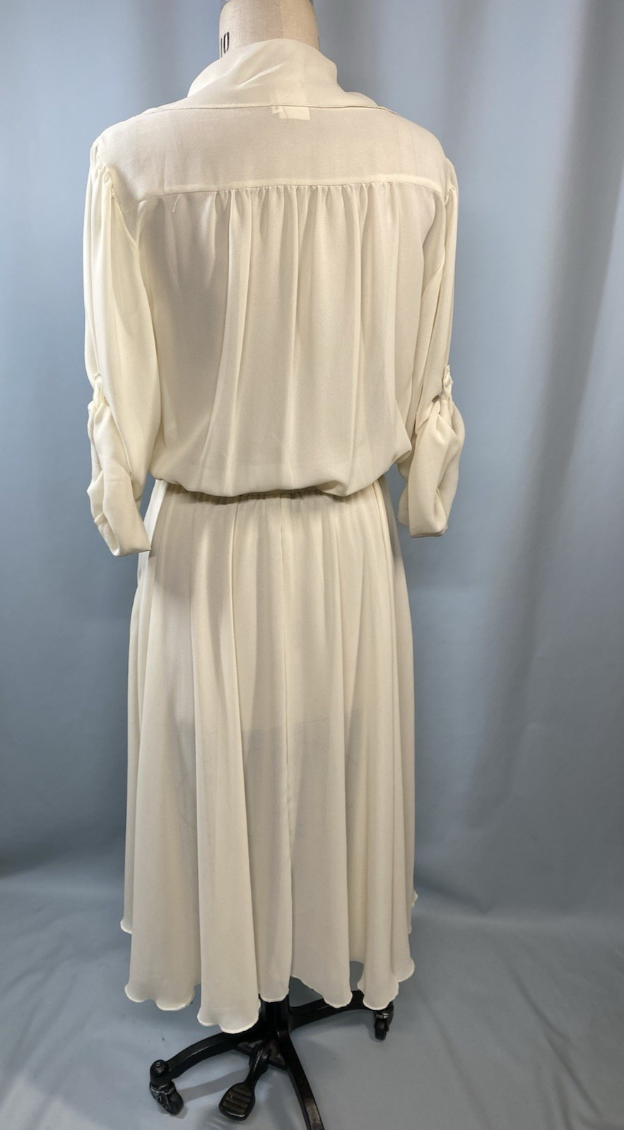 Vintage Dress SIZE 11/12 LARGE ivory white georgette chiffon DIDA 70s 80s sheer