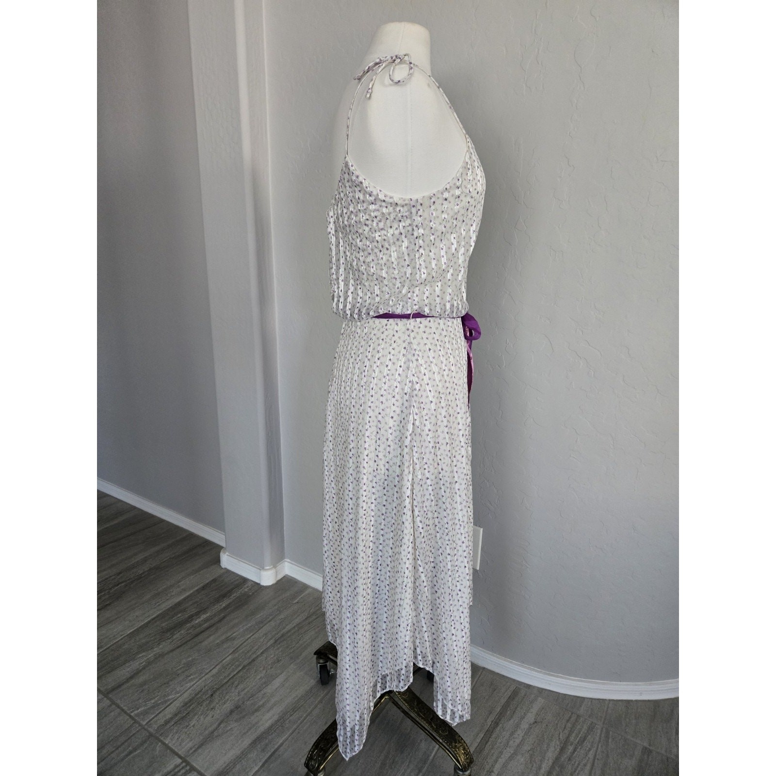 Vtg 70s Floral Handkerchief Hem Spaghetti Strap Dress Set W/ Sheer Shrug Sz 11 M