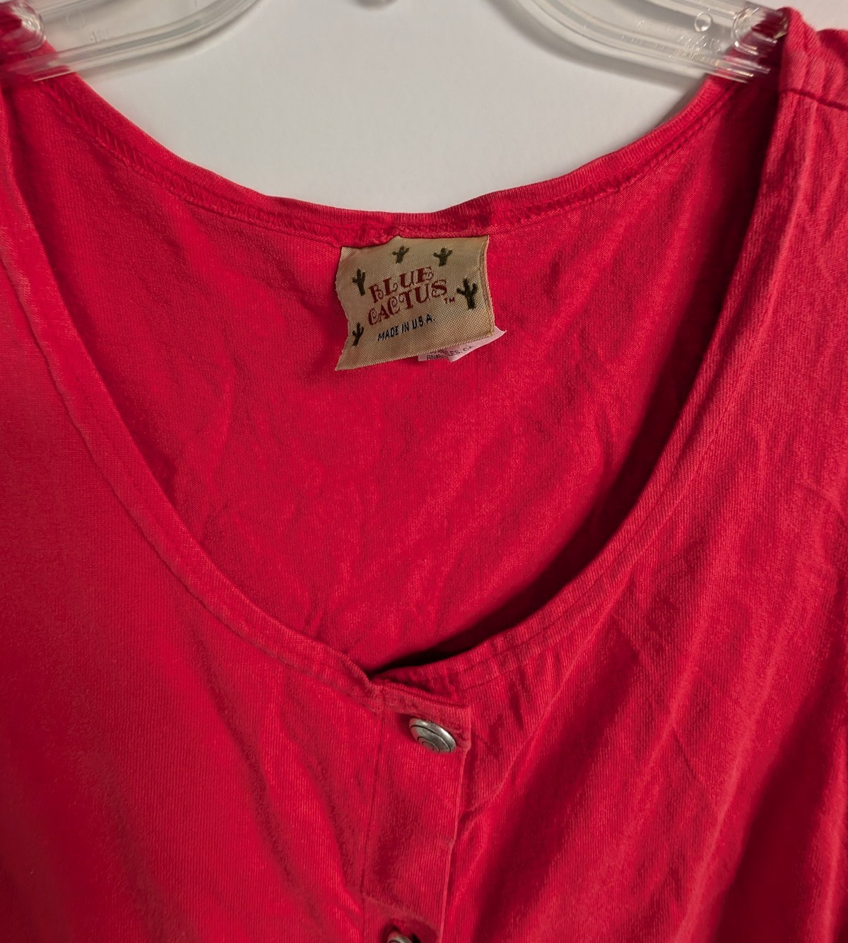 VTG Blue Cactus red jumper Size L Southwest Boho style 10 silver buttons front