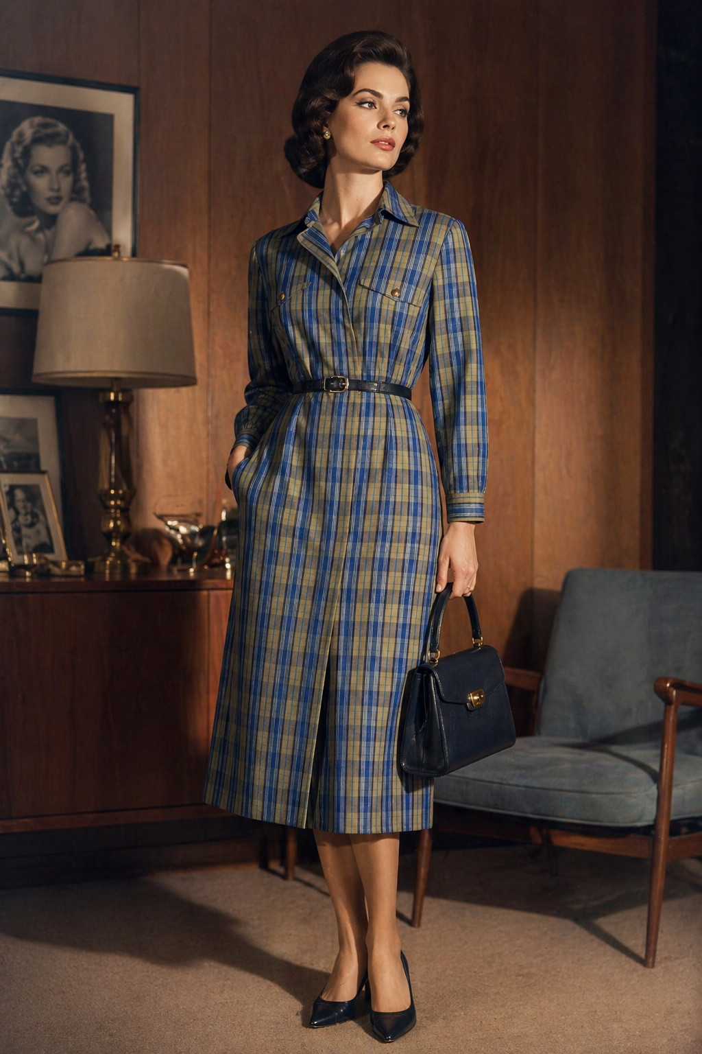 Vintage Dress 60s Bleyle Shirt Dress Plaid Mod Oversized 40 42 44
