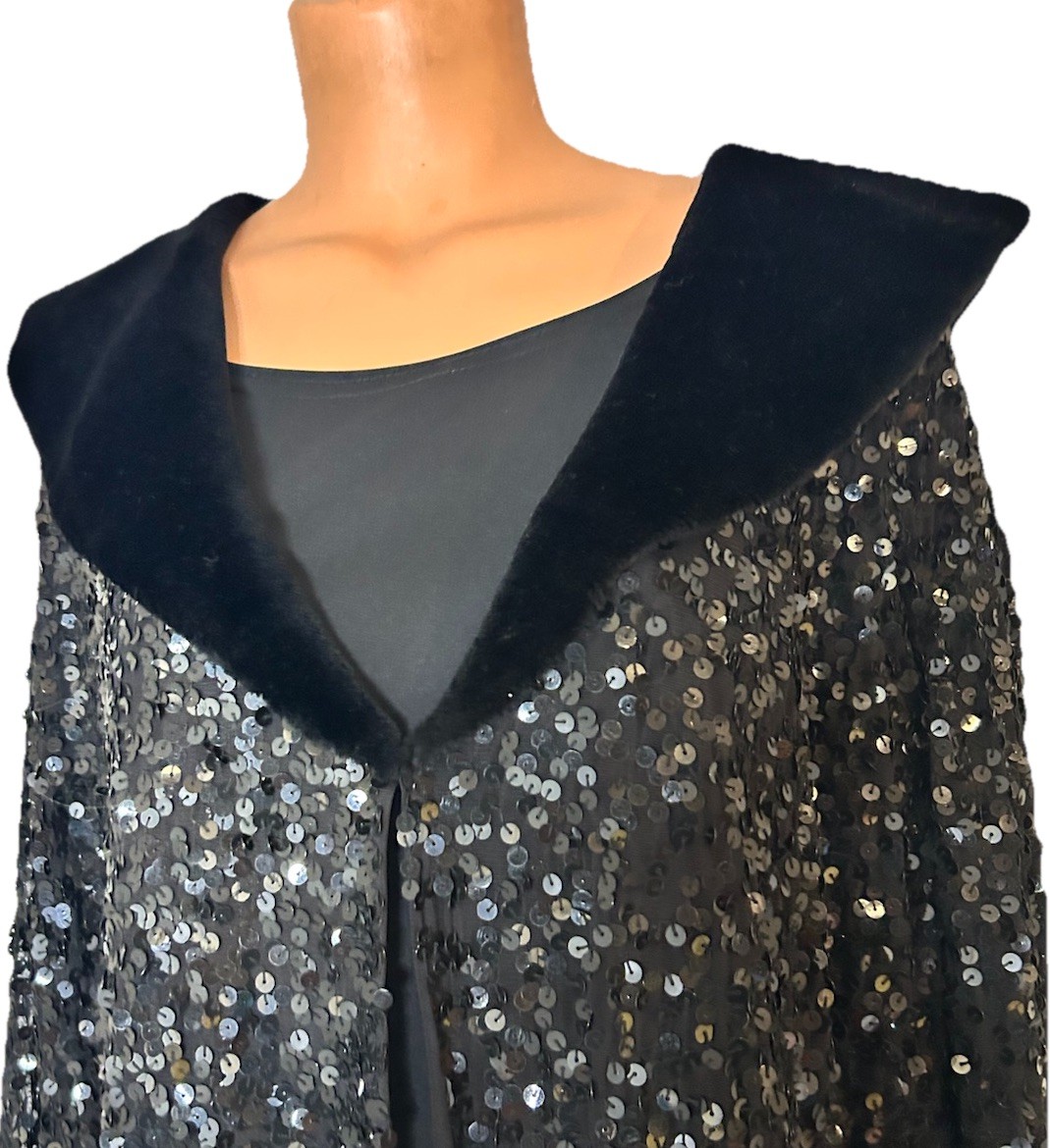 Vtg Y2K Marina Bresler Long Maxi Dress Black Sequin Evening Duster Coat XXXXL