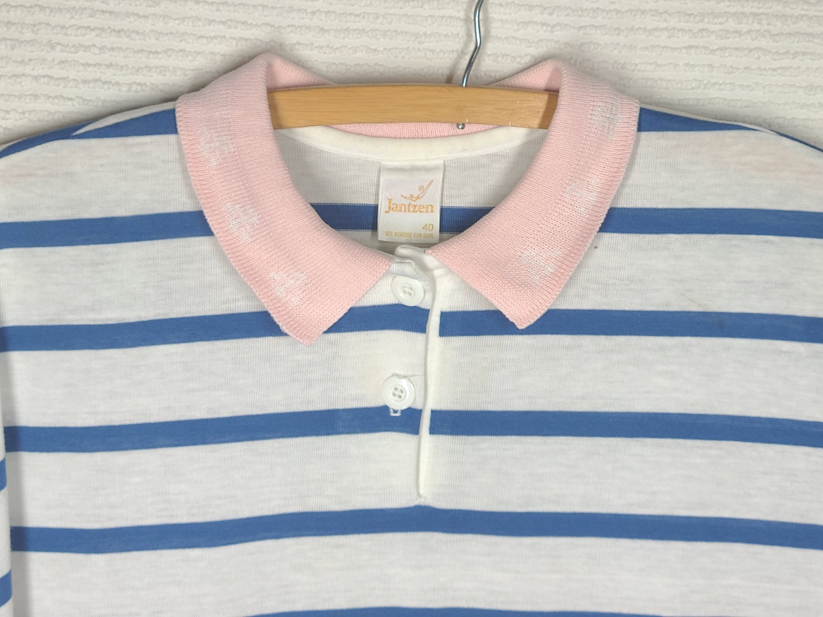 Vintage Womens Polo Shirt 1990s L XL Oversize Pink Stripes Jantzen Tennis Sports