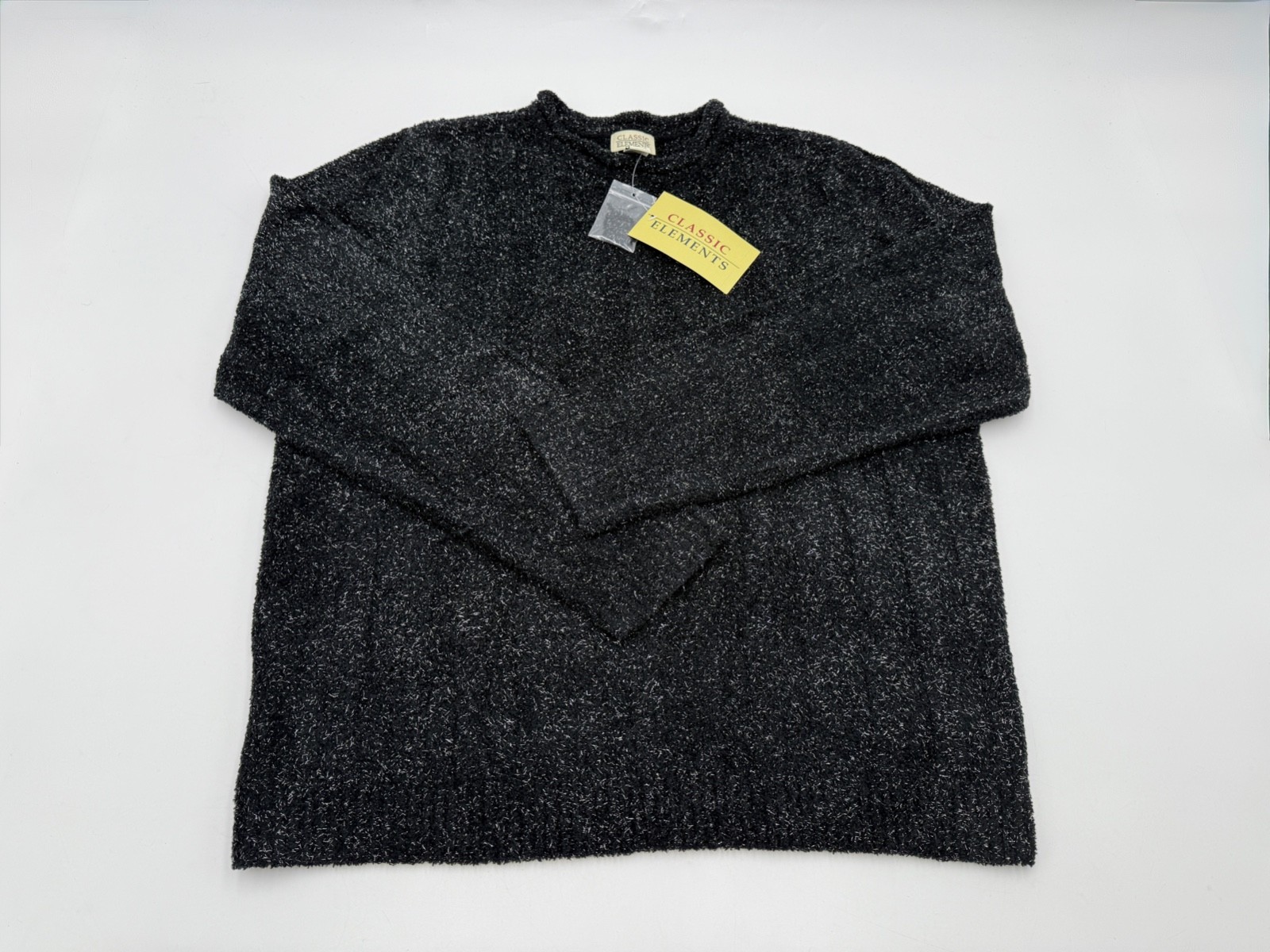 Vintage 1990s Womens Holiday Glitter Pullover Sweater Black L(14/16) Sears NWT