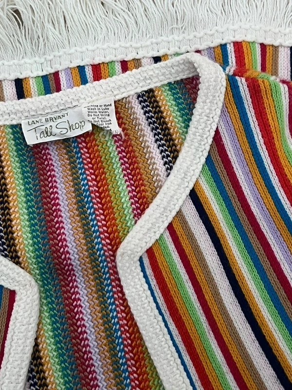Vintage 1970s Lane Bryant Boho Knit Rainbow Hippie Vest Fringe