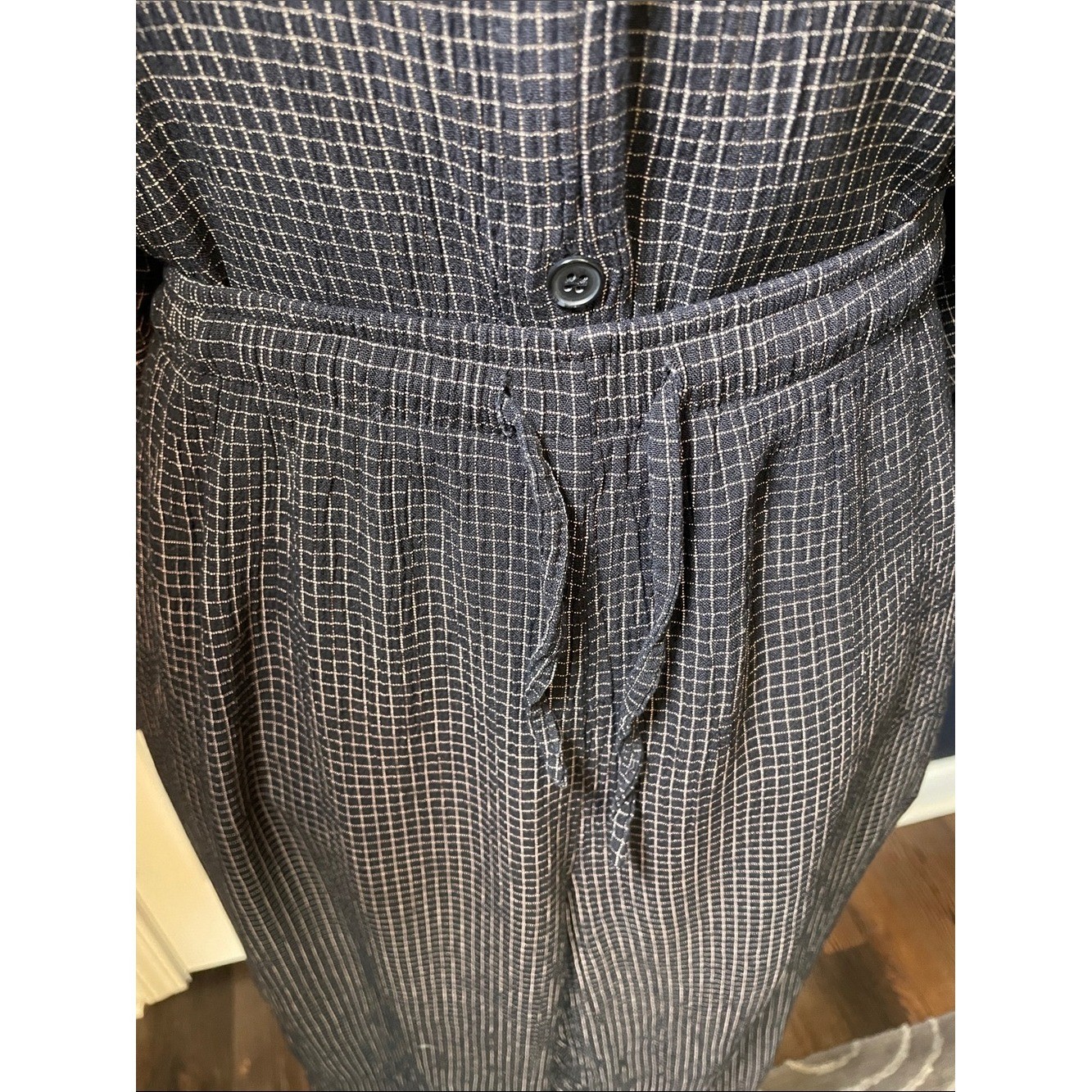 Vintage Jones NY Black & White Checked Button-Up Matching Set Elastic Waist Pant