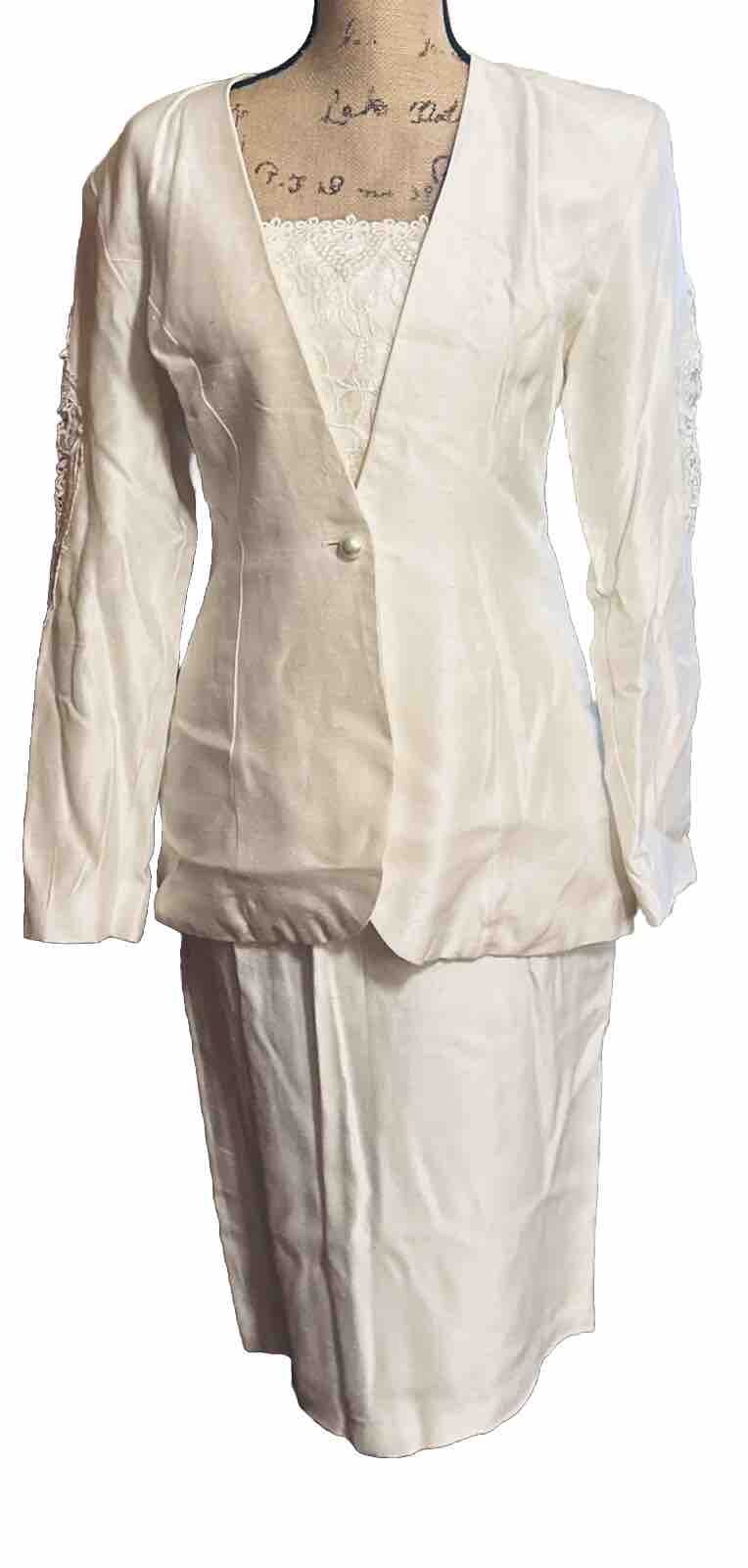Jessica McClintock Vintage White Lace 2 Pc Wedding Formal Skirt Suit Dress Sz8