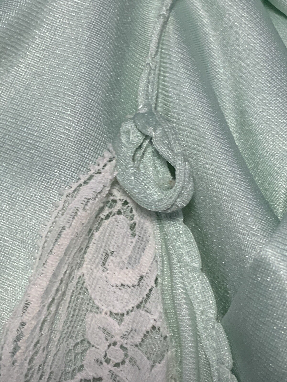 VTG Rene Nylon Nightgown Slip Dress Retro Mod Lace 70s Green Rope Nightie Gown