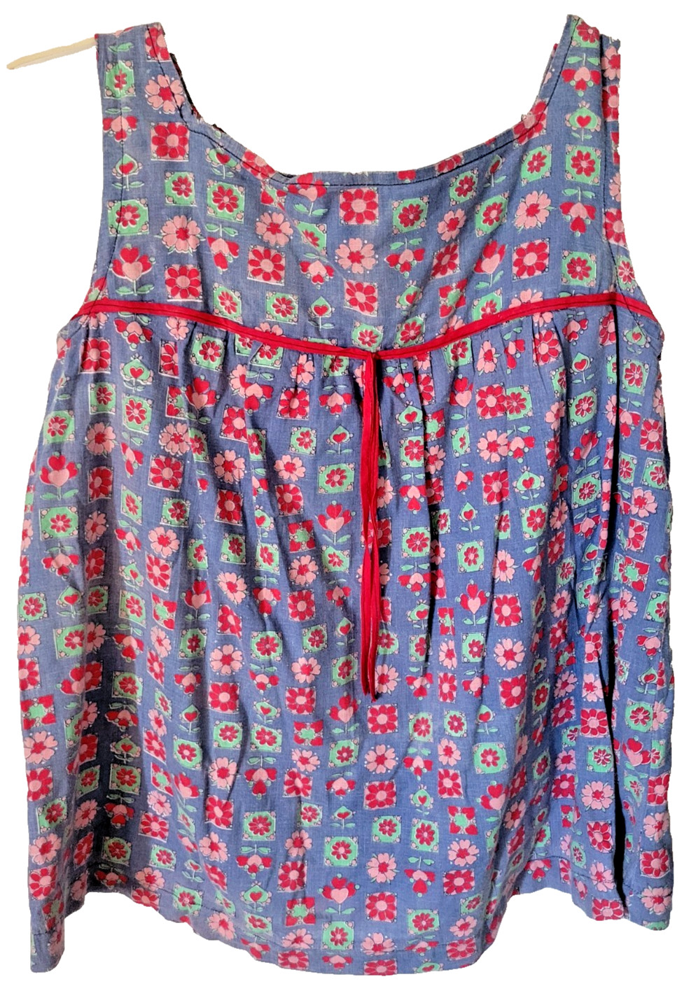Vtg Maternity Hand Sewn Blue Floral Print Loose Tank Top S/M SZ 10? Unbranded