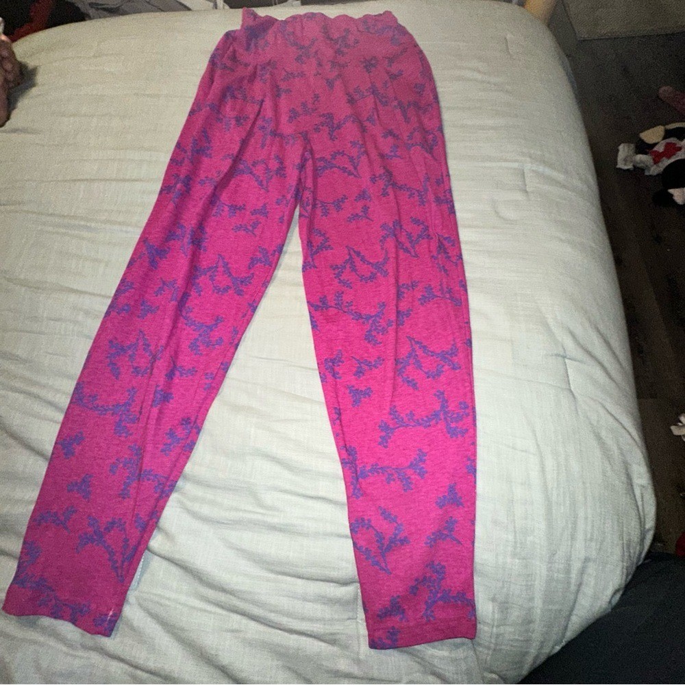 Vintage Pasta Magenta Pink Purple Vine Print Cotton Pants High Waist Small NWT