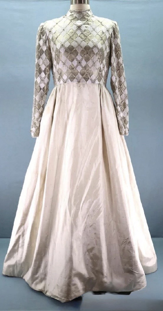 Vintage Bob Mackie Gown 1980s 90s Beaded Metallic Lattice Silk Satin Ball Dress