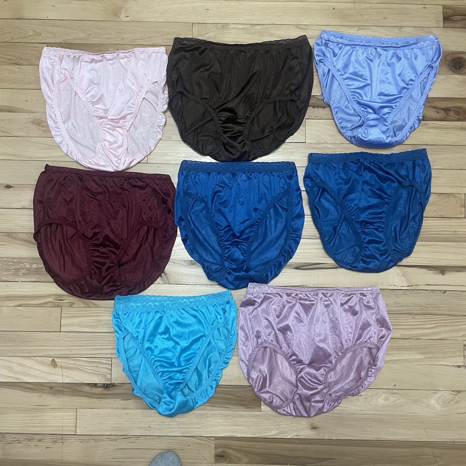 8 Pack Hanes Nylon Satin Lace Trim Hi-Cut Panties Sissy Granny Size 7 Large