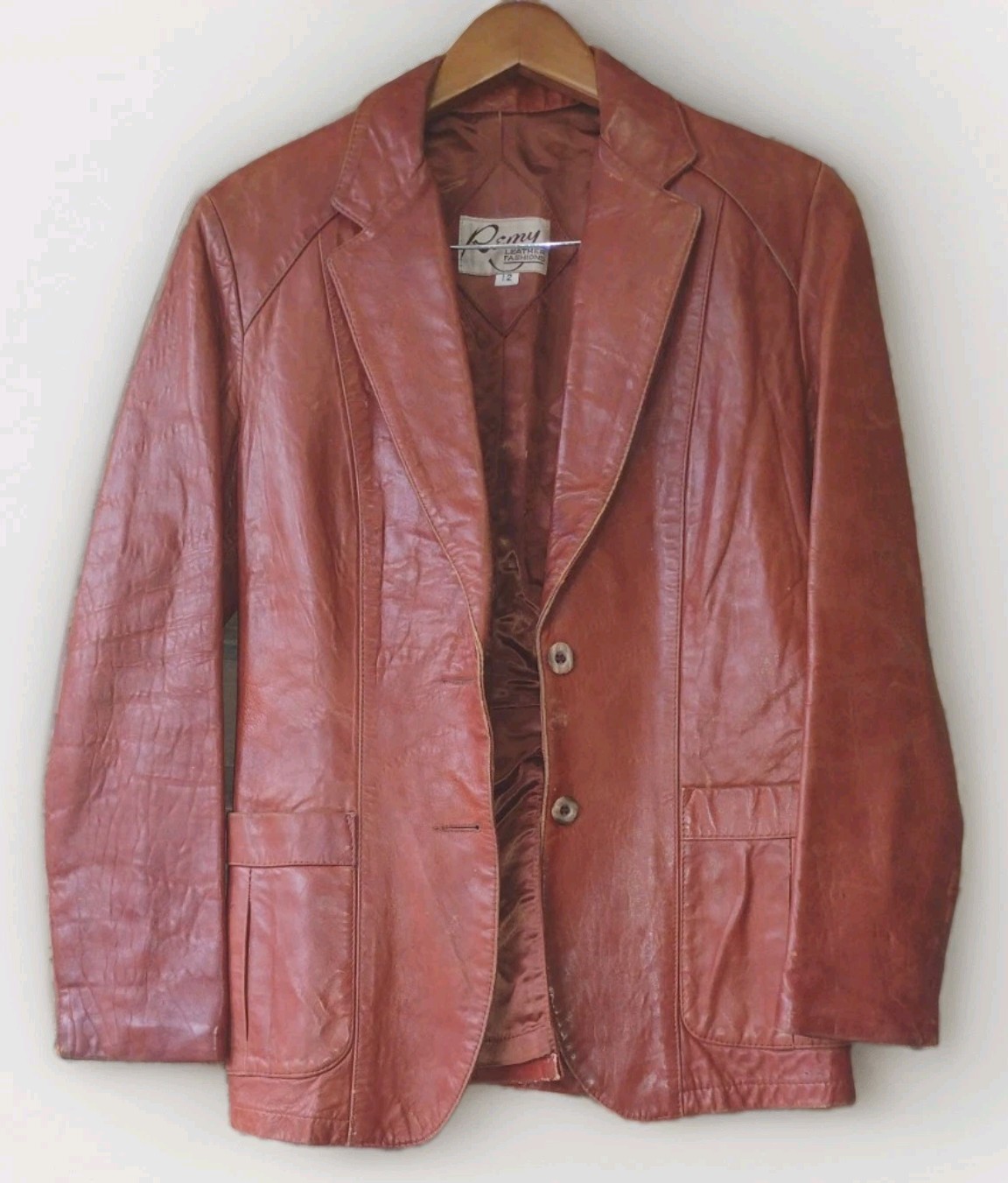 Vintage 70s Remy Lambskin Leather Jacket Cognac Brown Distressed Size S/M