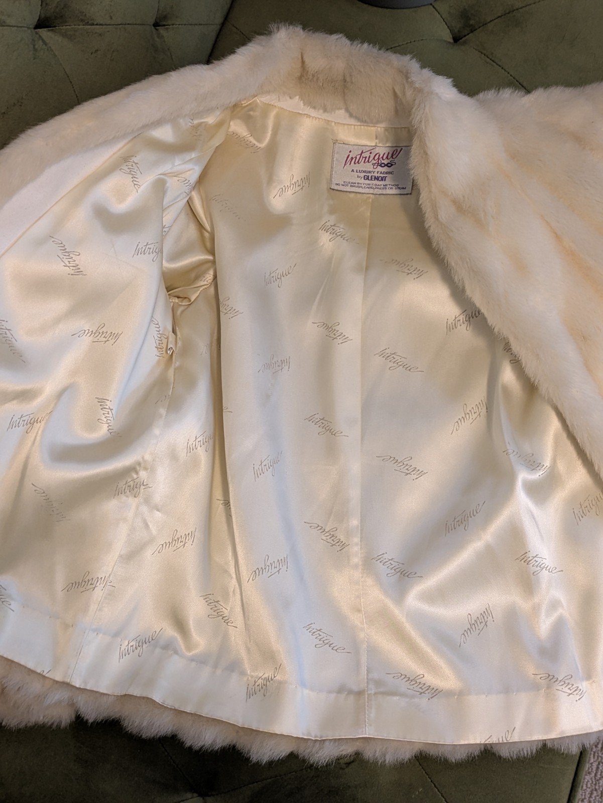Vintage 80s Luxury Faux Fur Coat by Intrigue Glenoit White Vegan Size Small