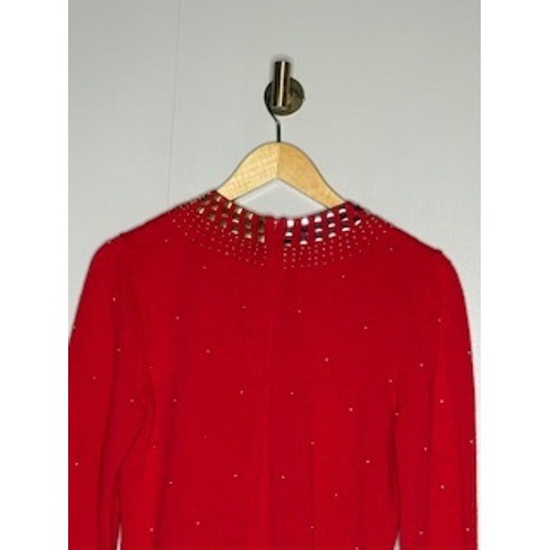 Vintage Don Sayres for Wellmore Red Dress Gold Silver Studded Size 12