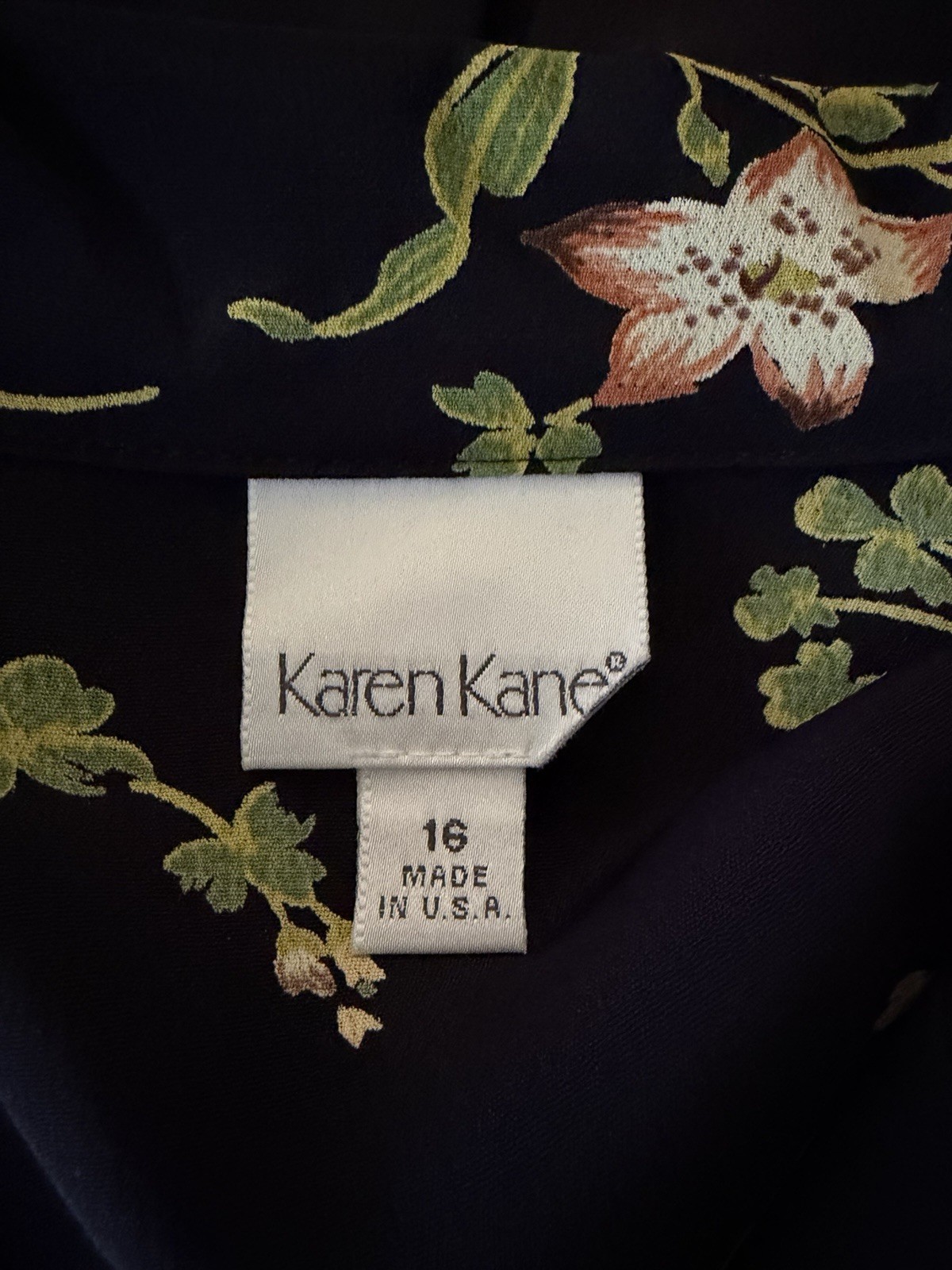 NWT Vintage 90s Karen Kane Rayon Rose Dark Floral Shirt Dress 16 Fits L 12 14