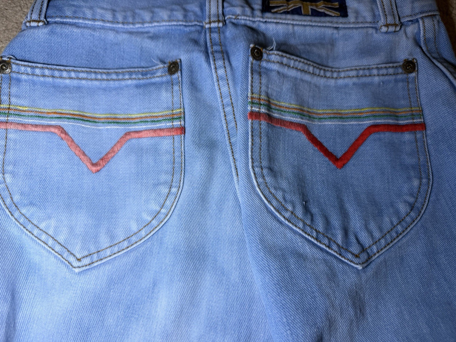 Vintage 70s Riding Hi Denim Jeans For Women Blue Size 0-2 Disco Flare