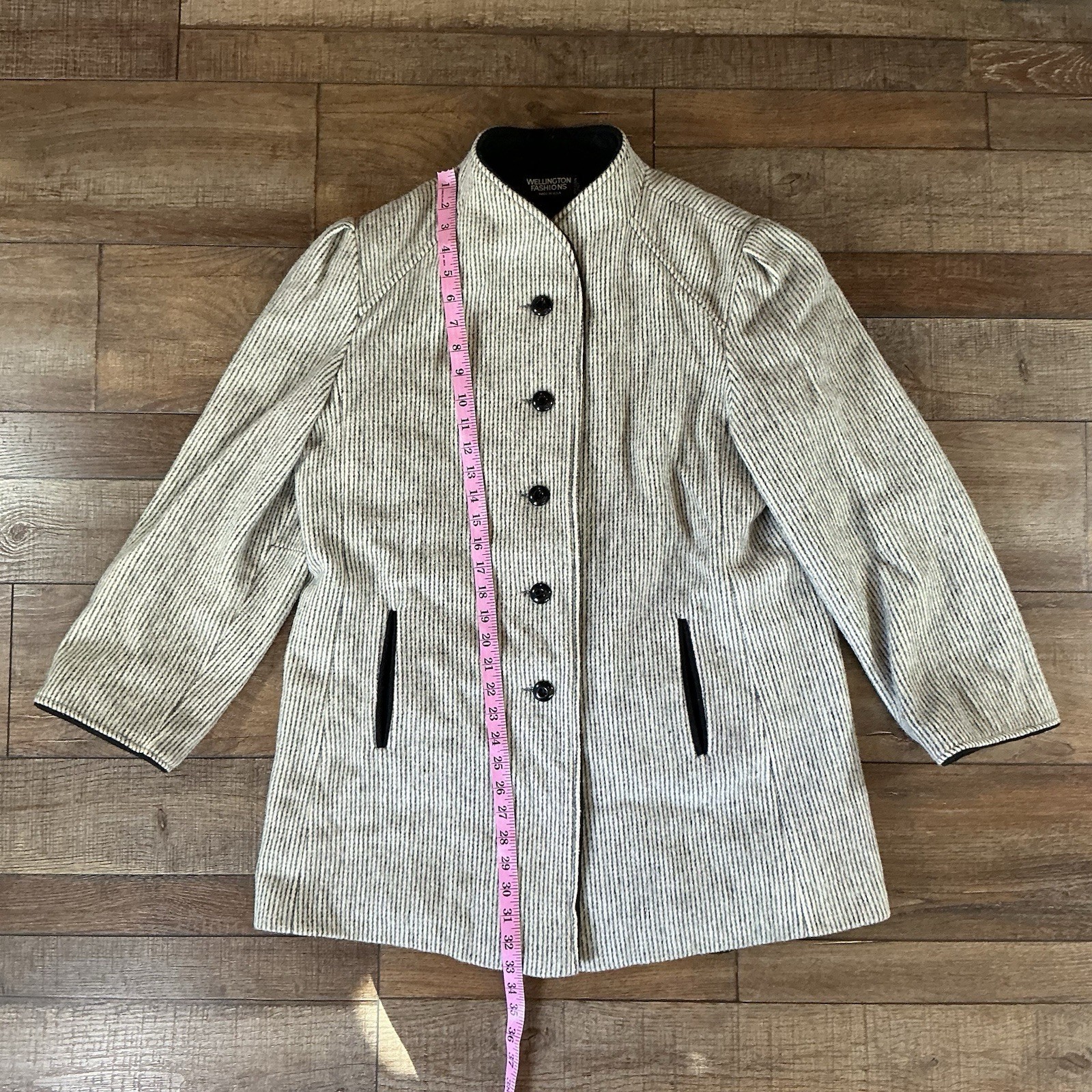 VTG Wellington Fashions Women’s Size L Pinstripe Wool Blend Coat USA Made #10102