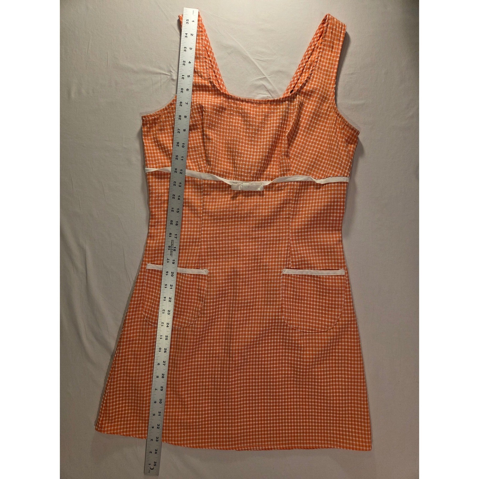 Vintage IZ California Gingham Sleeveless Mini Dress Juniors Size 9 Orange White