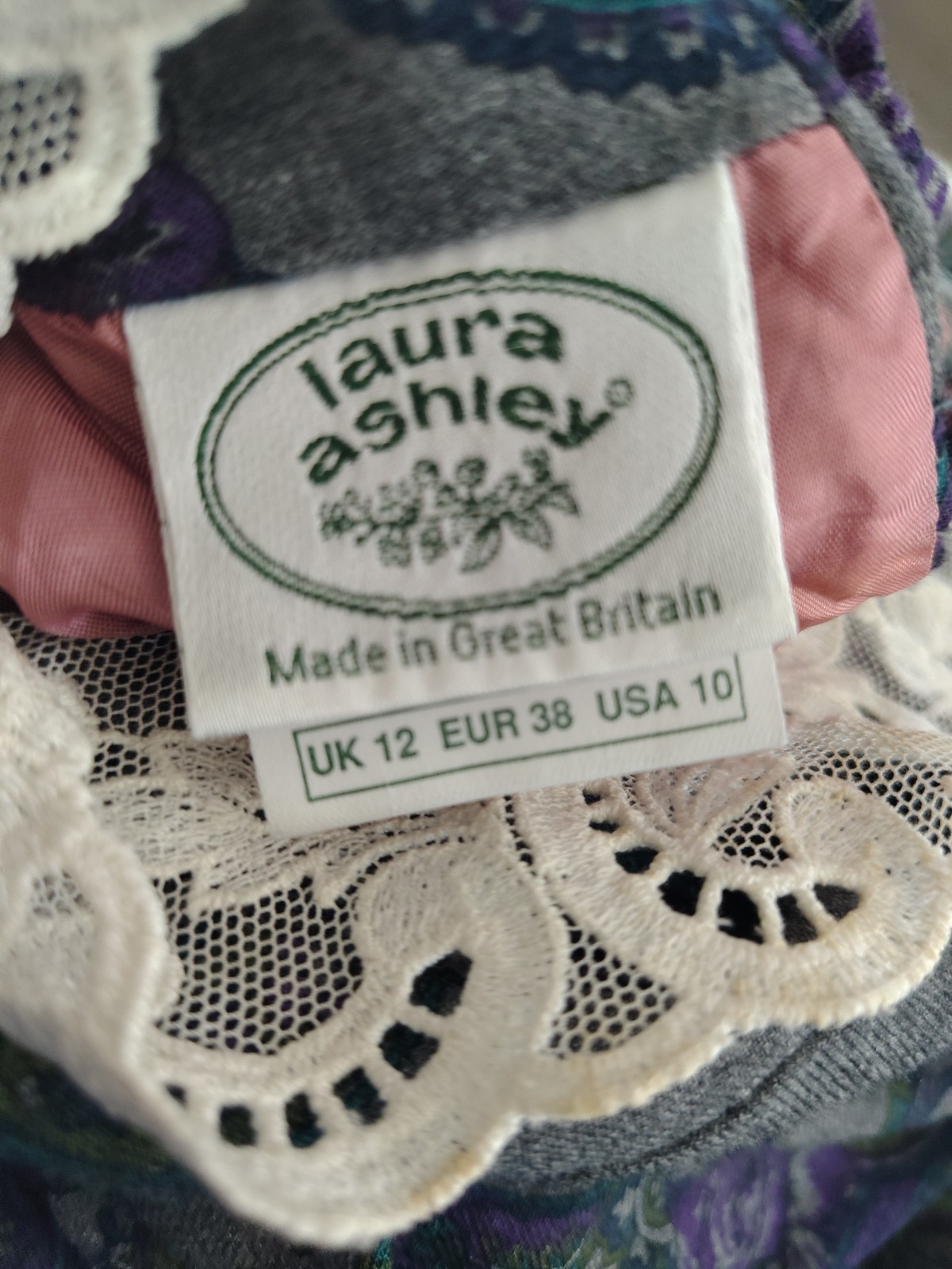 Vintage 80s Laura Ashley 10 Cotton Wool Floral Dress Lace Collar Cottage England
