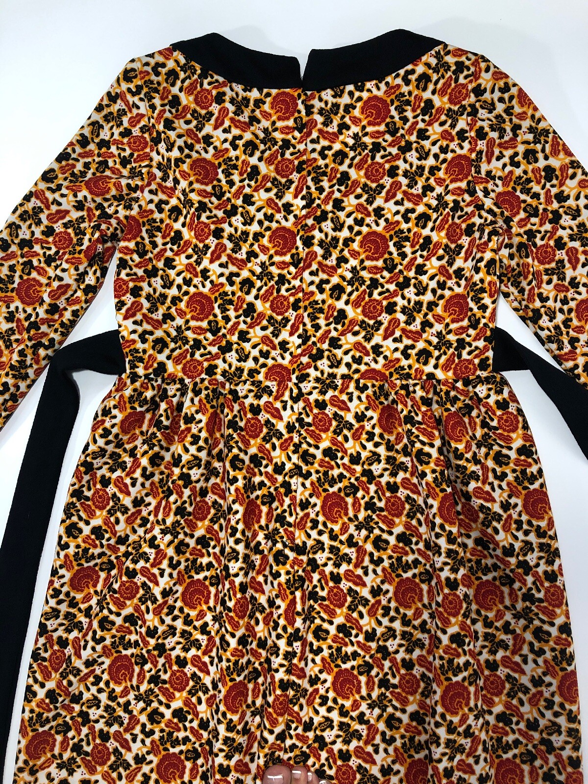 Vintage Dress Polyester Union Made size 12 Floral black orange Fortrel Textured