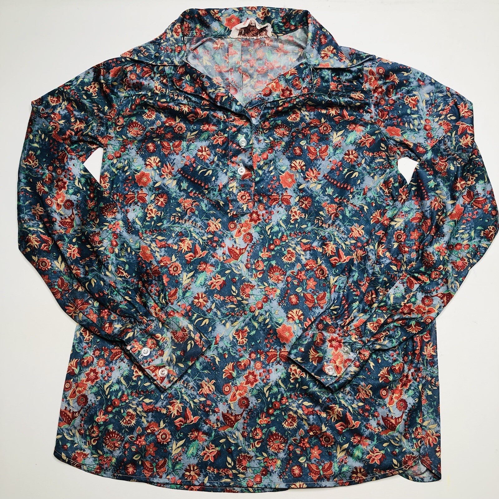 VTG 70s Organically Grown by Apreja XXS / P Ladies Shirt Blouse Floral Butterfly