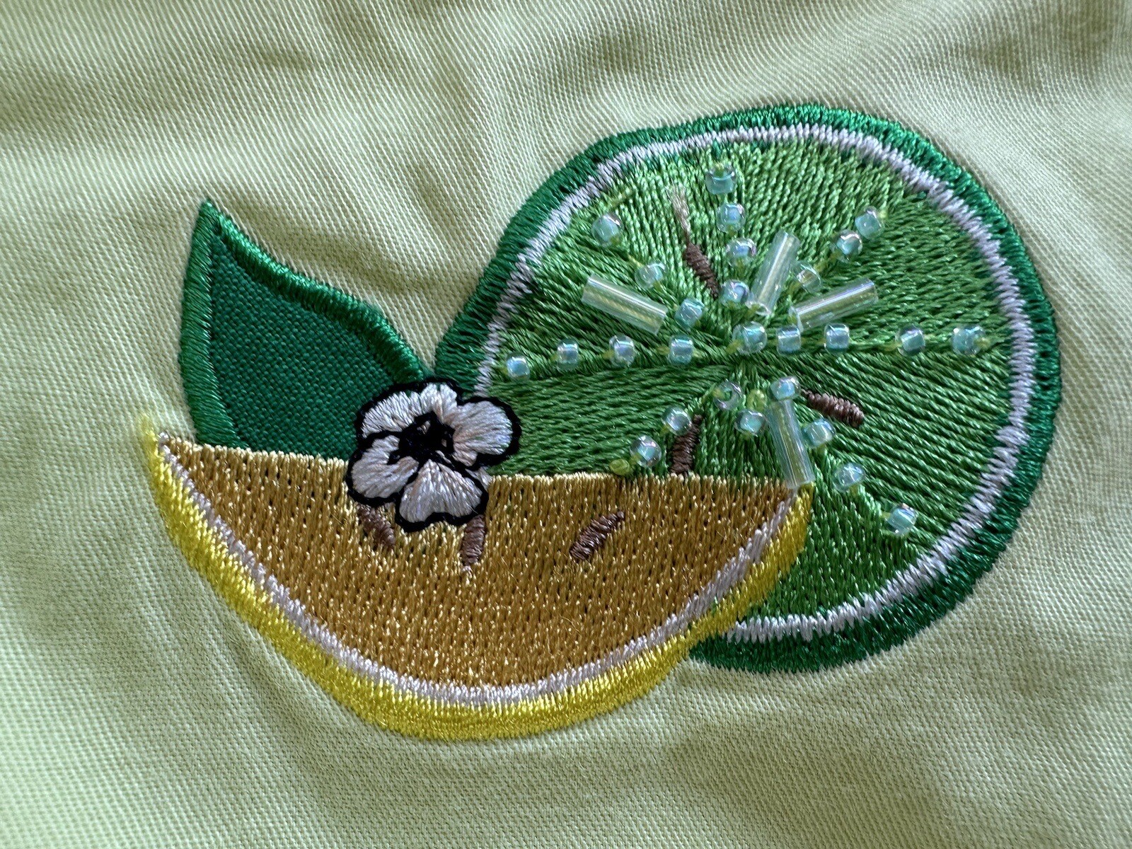 Vintage The Quaker Factory Yellow Cotton Embroidered Lemon Lime Orange Shirt 1X
