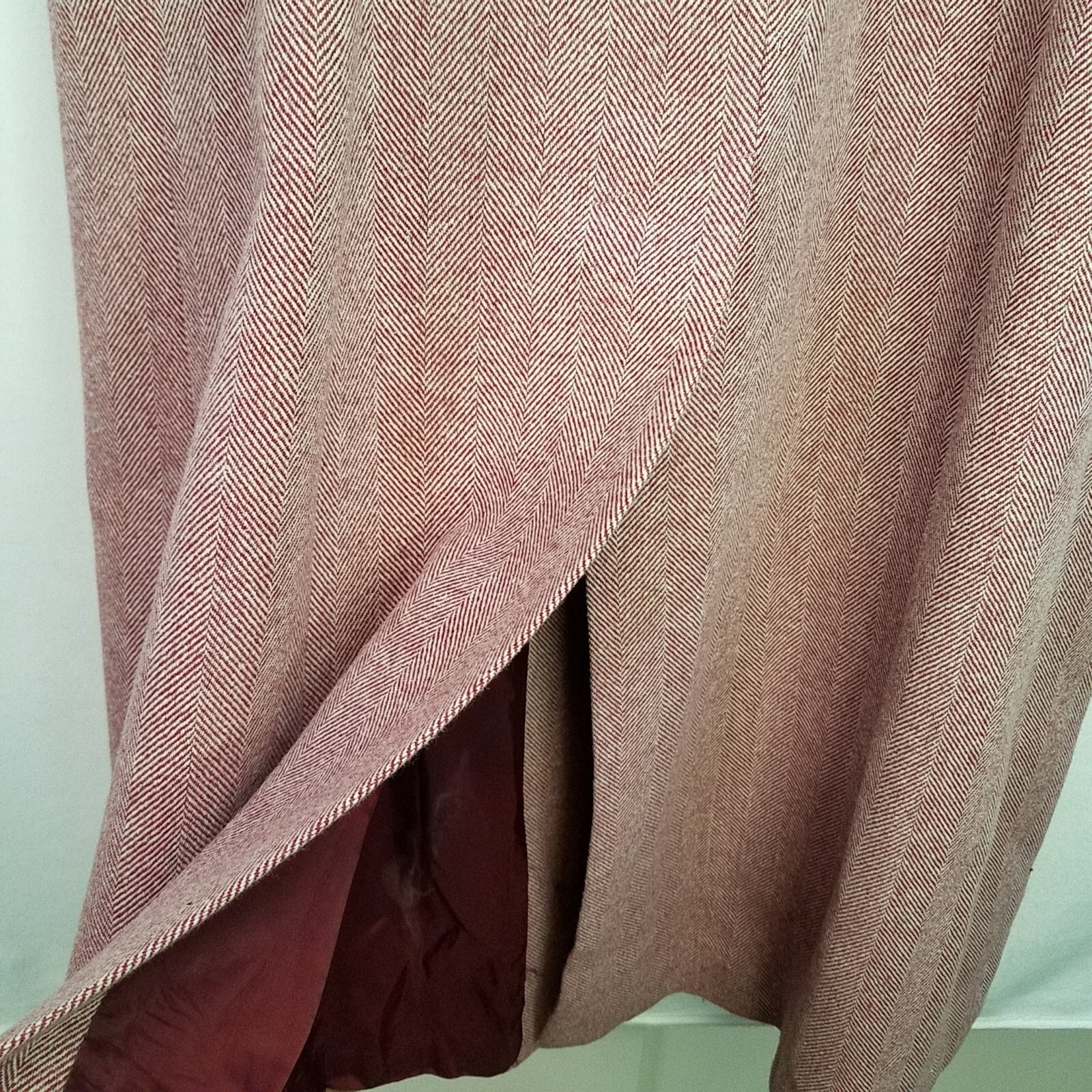 Vintage 1980s Red Chevron Pattern Floor Length Wool/Camel Hair Button Up Coat 12