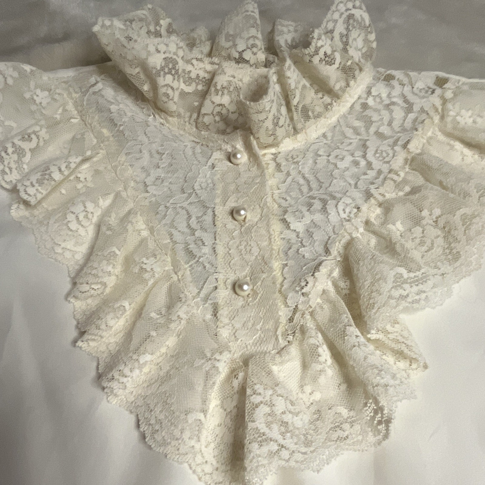 Sears Vintage White/Ivory Lace Ruffle High Neck Long Sleeve Blouse Size 16