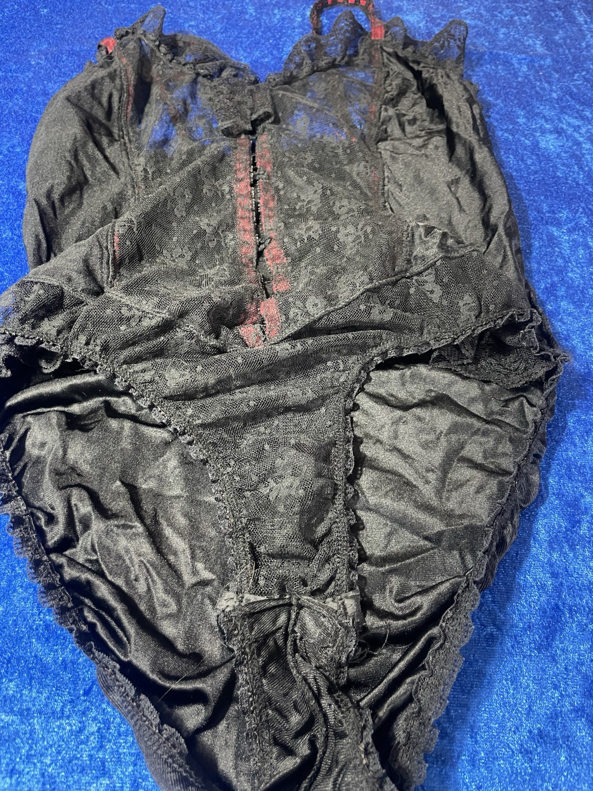 Vintage JCPenney Lingerie Black Lace Mesh Teddy Bodysuit Frilly Sissy Medium