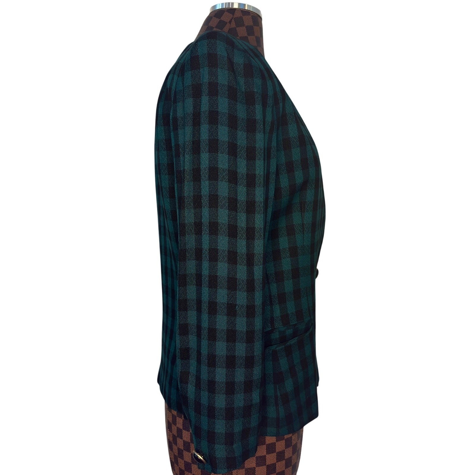 Vintage Saville Green Buffalo Check Plaid Blazer Womens Size 10 Preppy Gingham
