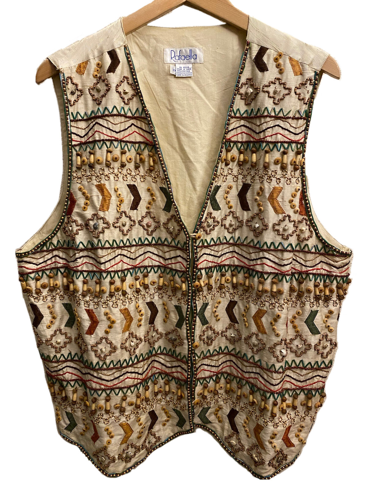 VTG Rafaella HIPPIE Boho VEST Wood Shell Beads Tribal Western 60s 70s Sz 1X RARE