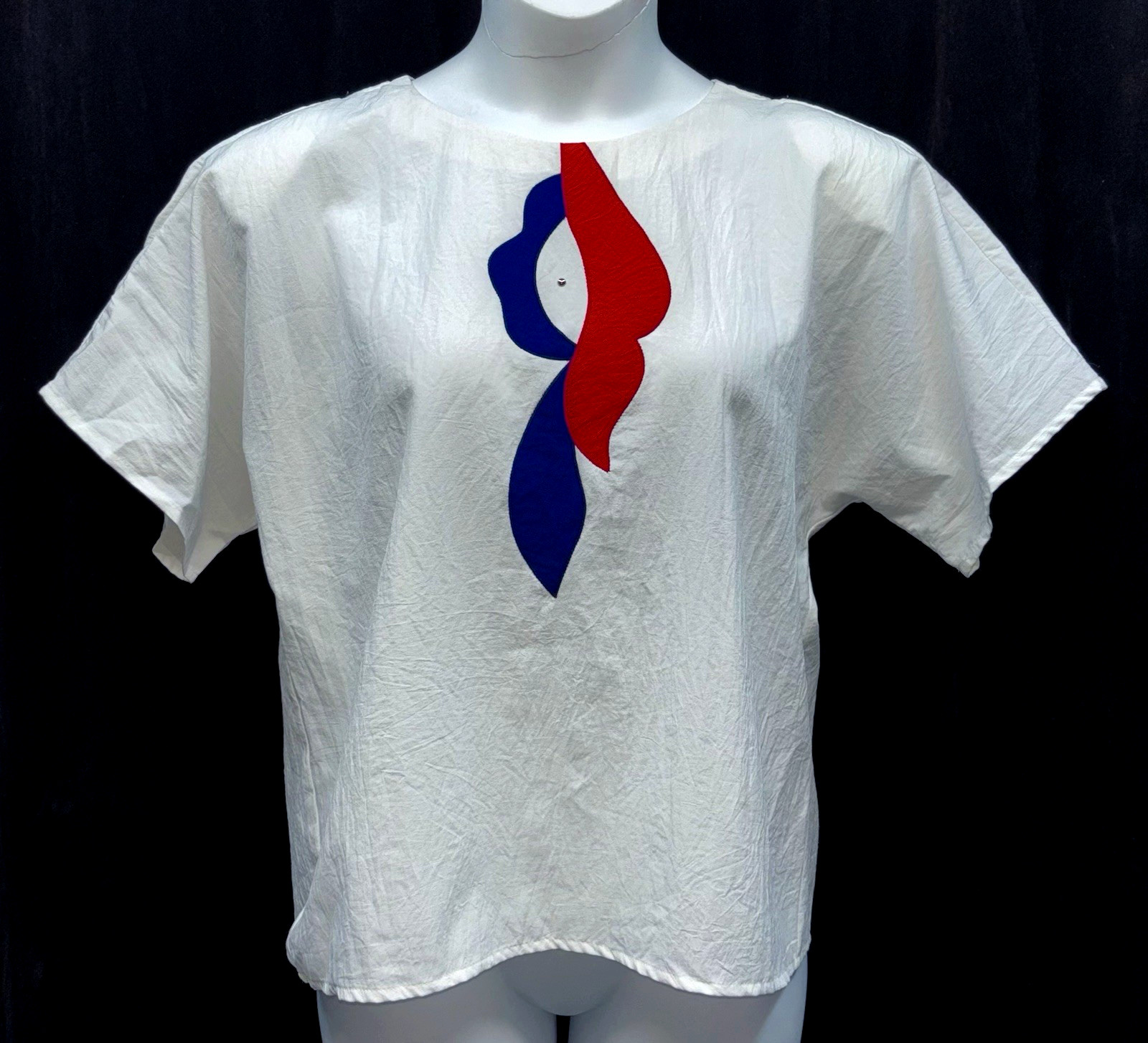 VTG GW Women Size L Button Keyhole Short Dolman Sleeve Blouse Crinkle Material