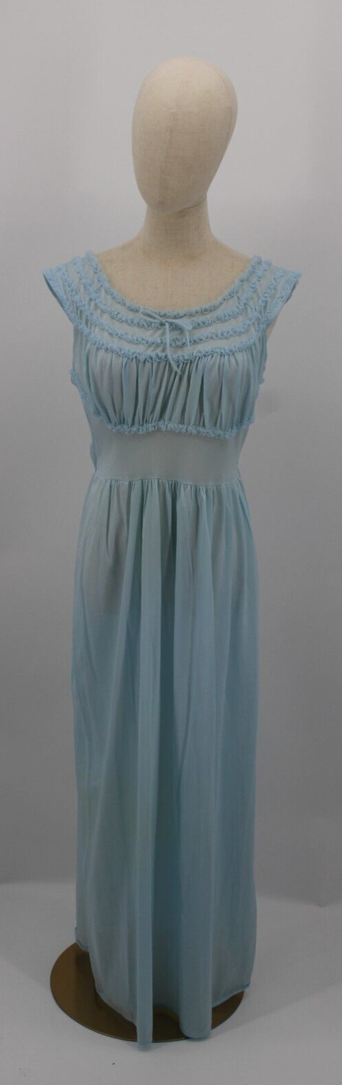 Vintage Chic Lingerie Womens Small Baby Blue Nylon Ruffles Nightown 1960s