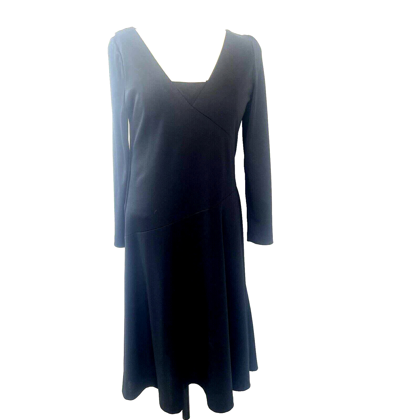 VTG N.R. 1 Ned Gould Black Knit Fit & Flare Dress Sz 14 Long Sleeve Midi USA