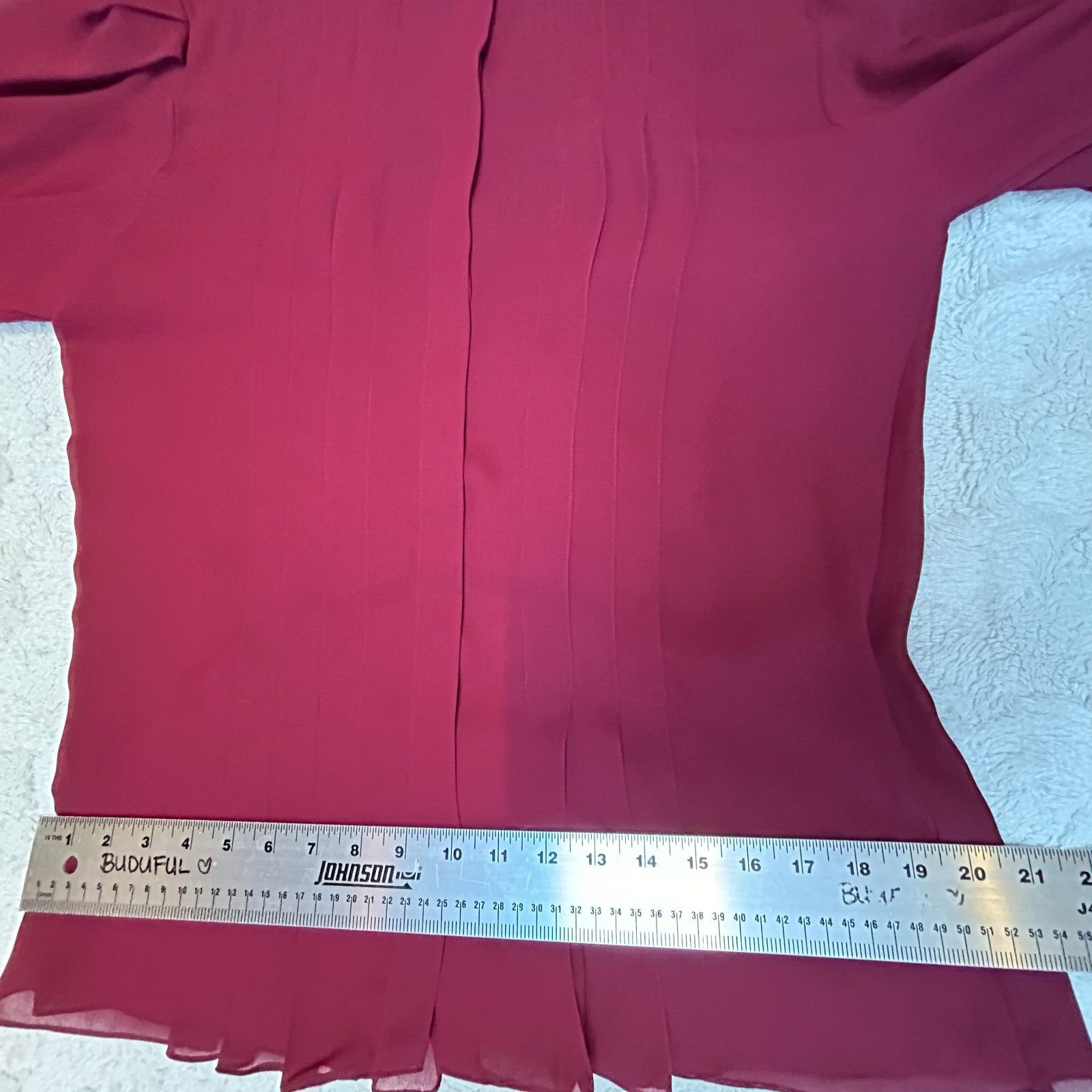 Vintage Jack Mulqueen VIP Collection Womens Maroon Ruched Sleeve Tie-Neck Blouse