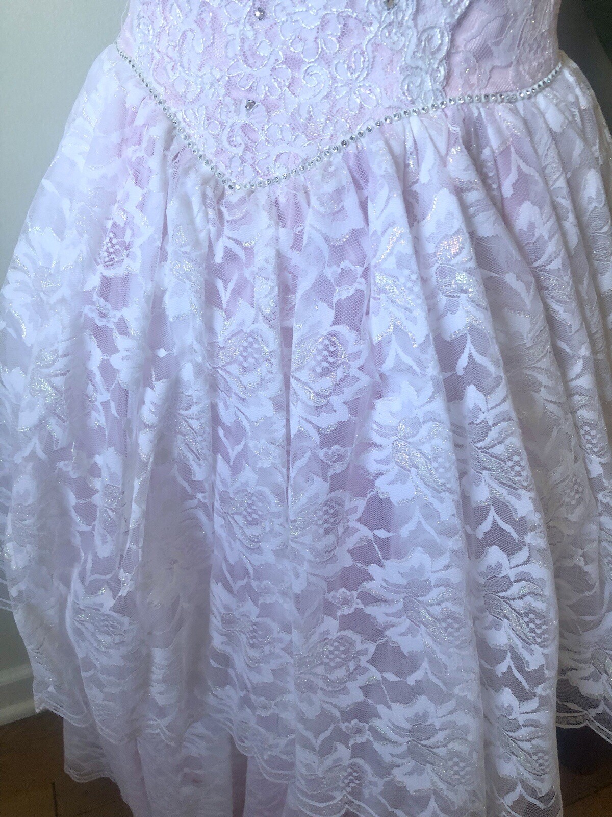 80’s Pink & White Lace Dress, XS