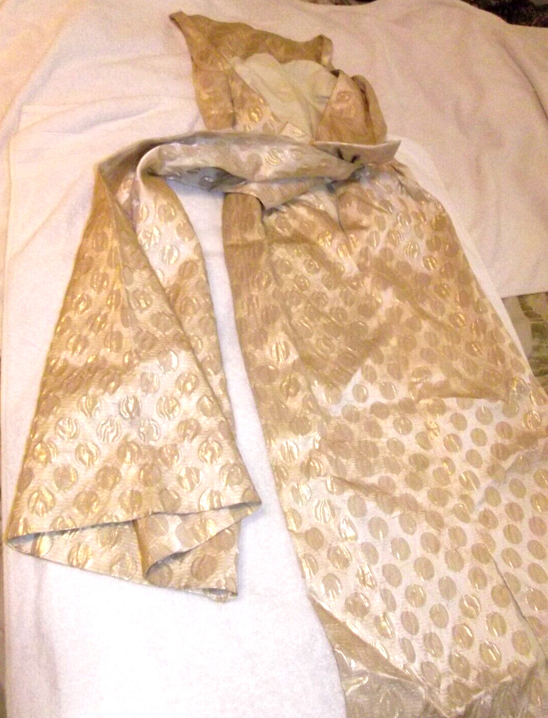 1940s Sandra Sage Creation Formal Petite Cream/Gold Dress Sleeveless Open Back