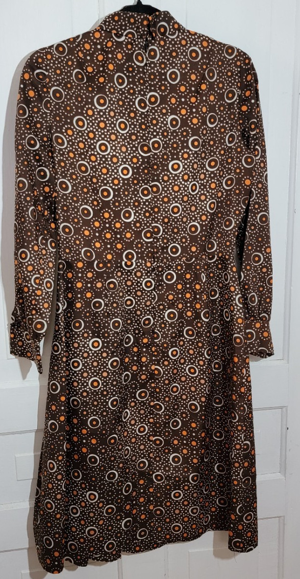 70s VTG Leslie Fay Original MOD ILGWU Union Mock Neck M Dress Polka Dots USA