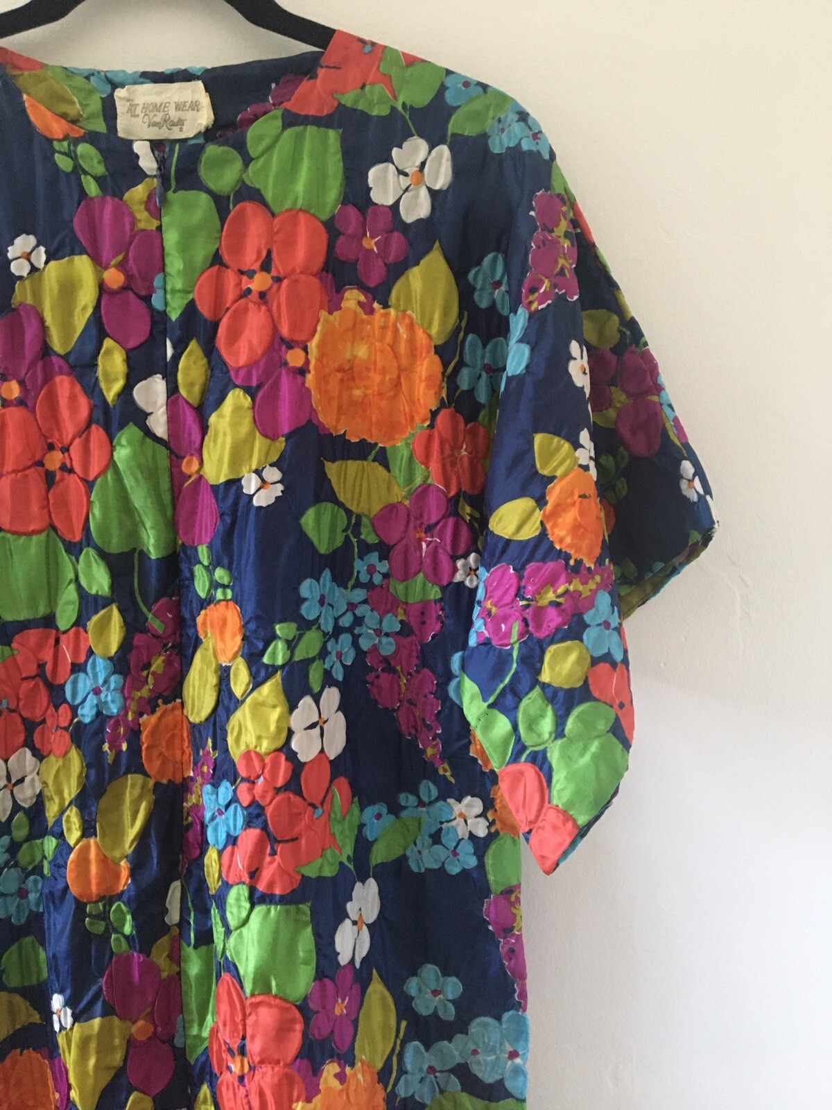Vtg 60’s At Home Wear by Van Raalte Quilted Floral Zip Mumu Housecoat Small