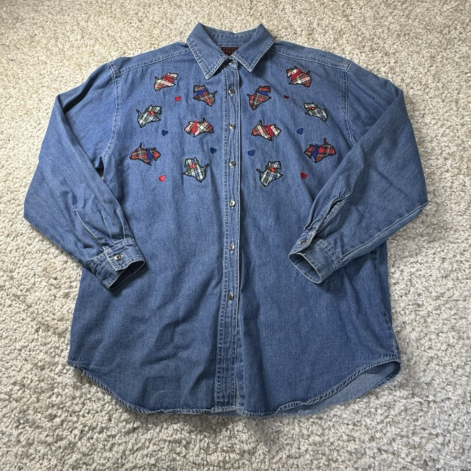 Quizz Again & Co Shirt Women’s Medium Scottie Dog Button Down Teacher Dog Lover